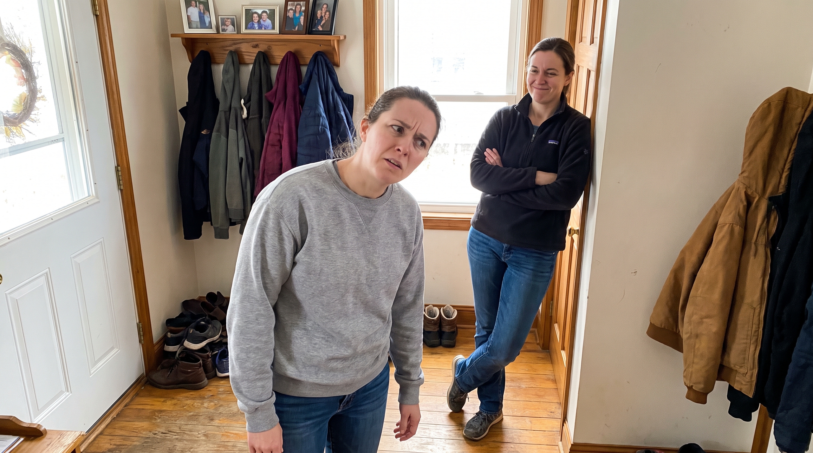 Sister reacting at the door - no more smell